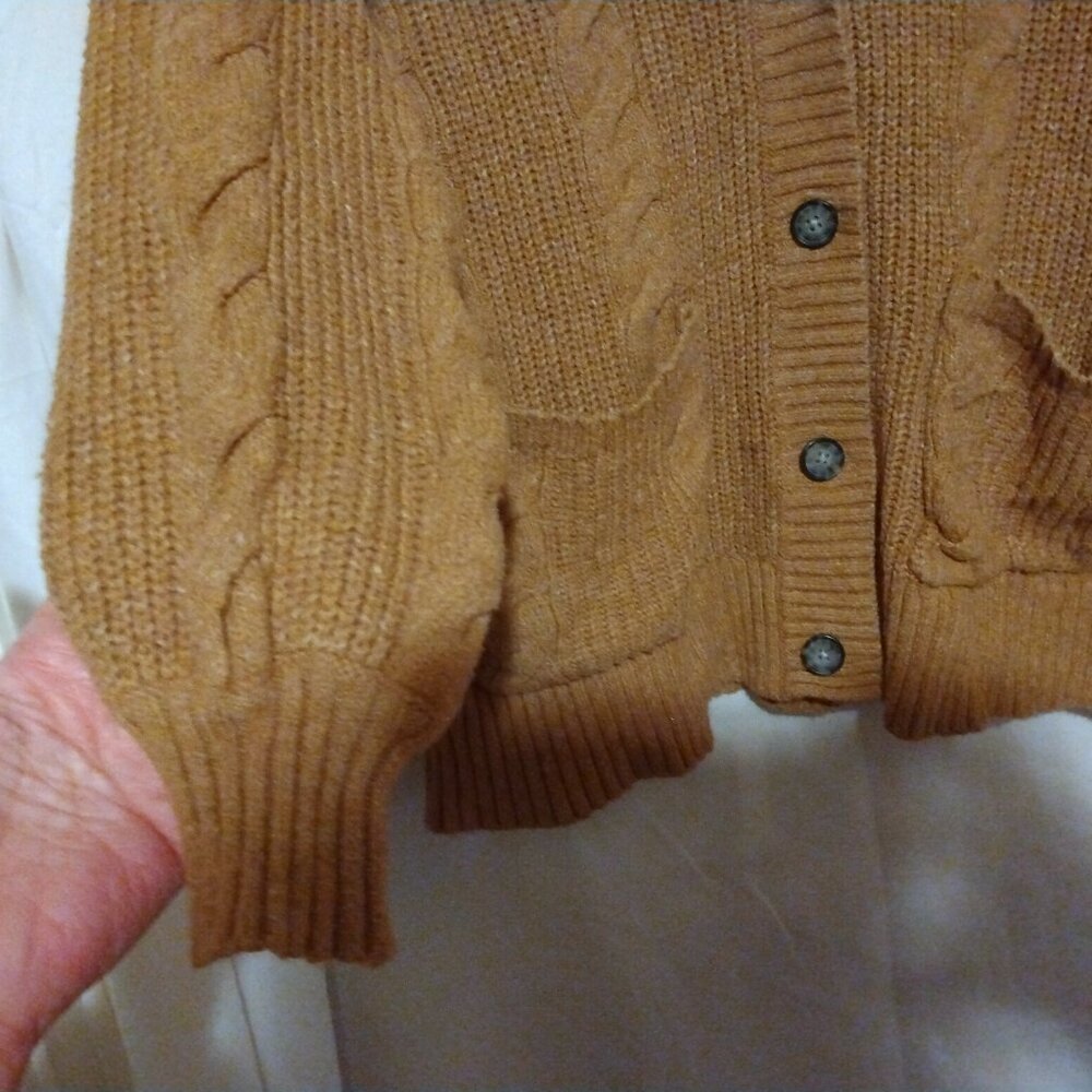 American Eagle Cable Knit Cardigan Brown S Cozycore Cottagecore Preppy Earthy - Picture 5 of 10